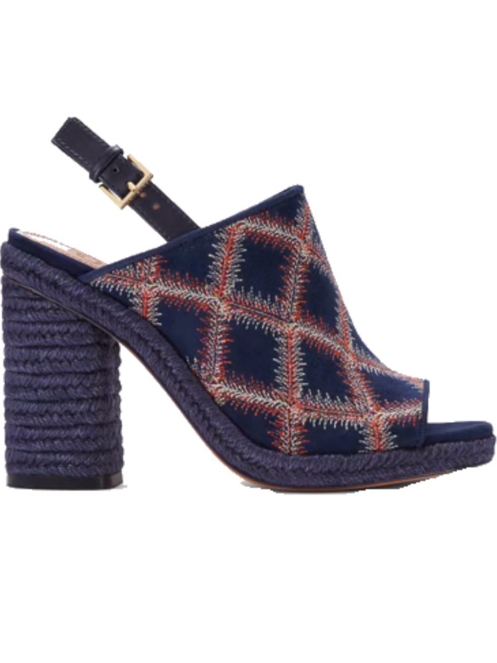 Tory Burch Trinity 100mm Sandal – Navy Embroidered Slingback Heels Size 8